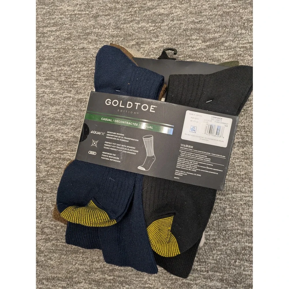 Goldtoe Edition Mens Crew Socks‎ 6 Pair Pack Multi Color AquaFX Size 6-12.5 NEW